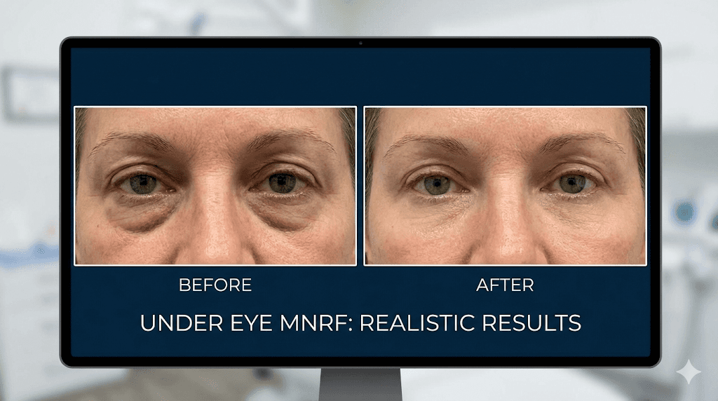 Before and after comparison showing reduced puffiness and lighter under-eye circles.