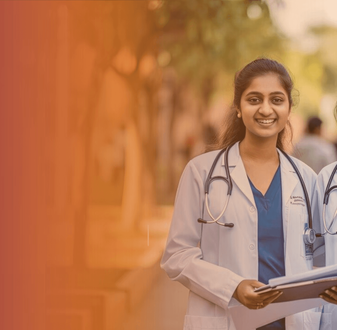 International medical students studying MBBS abroad at a modern university campus