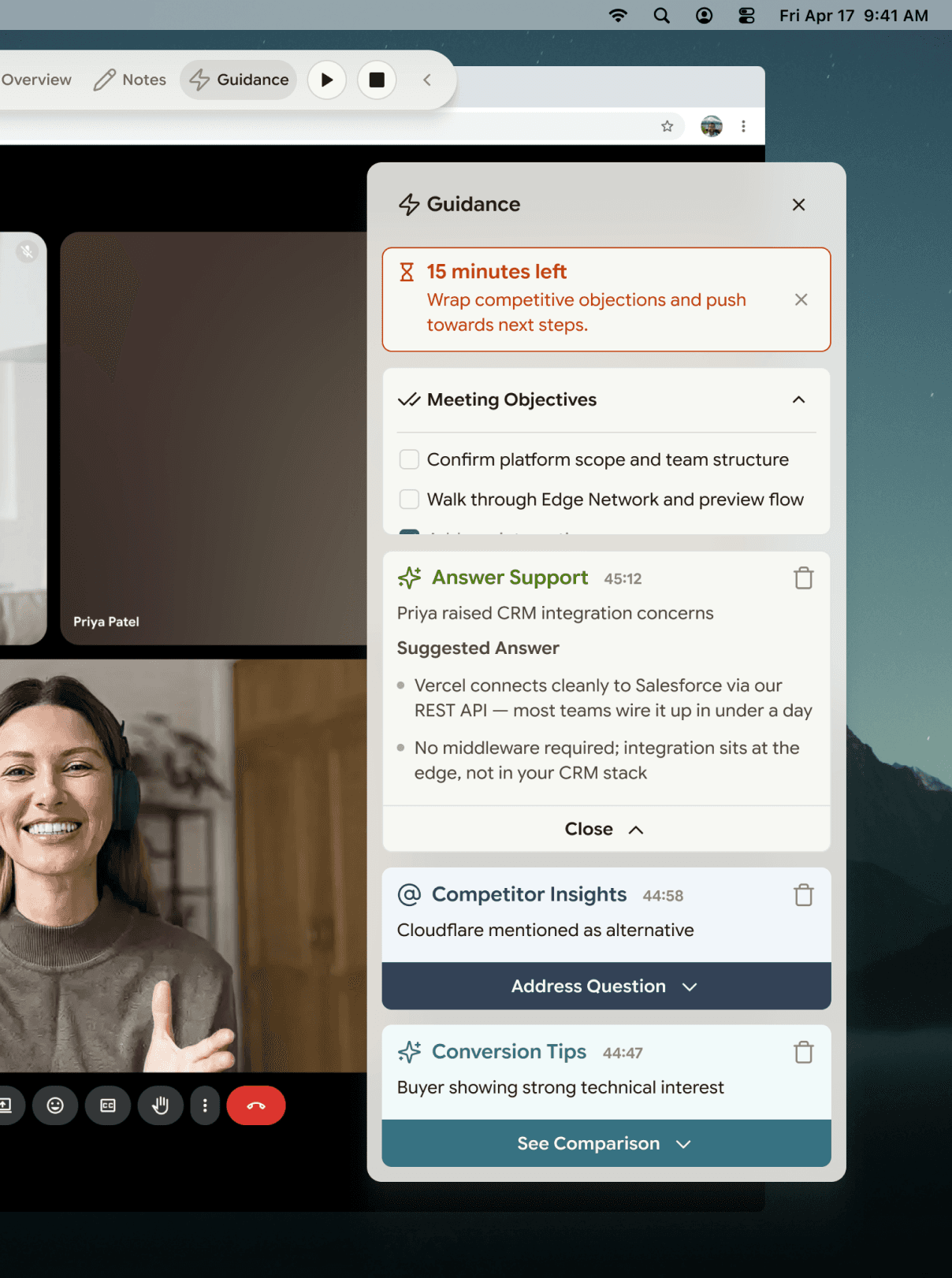 Live call guidance interface