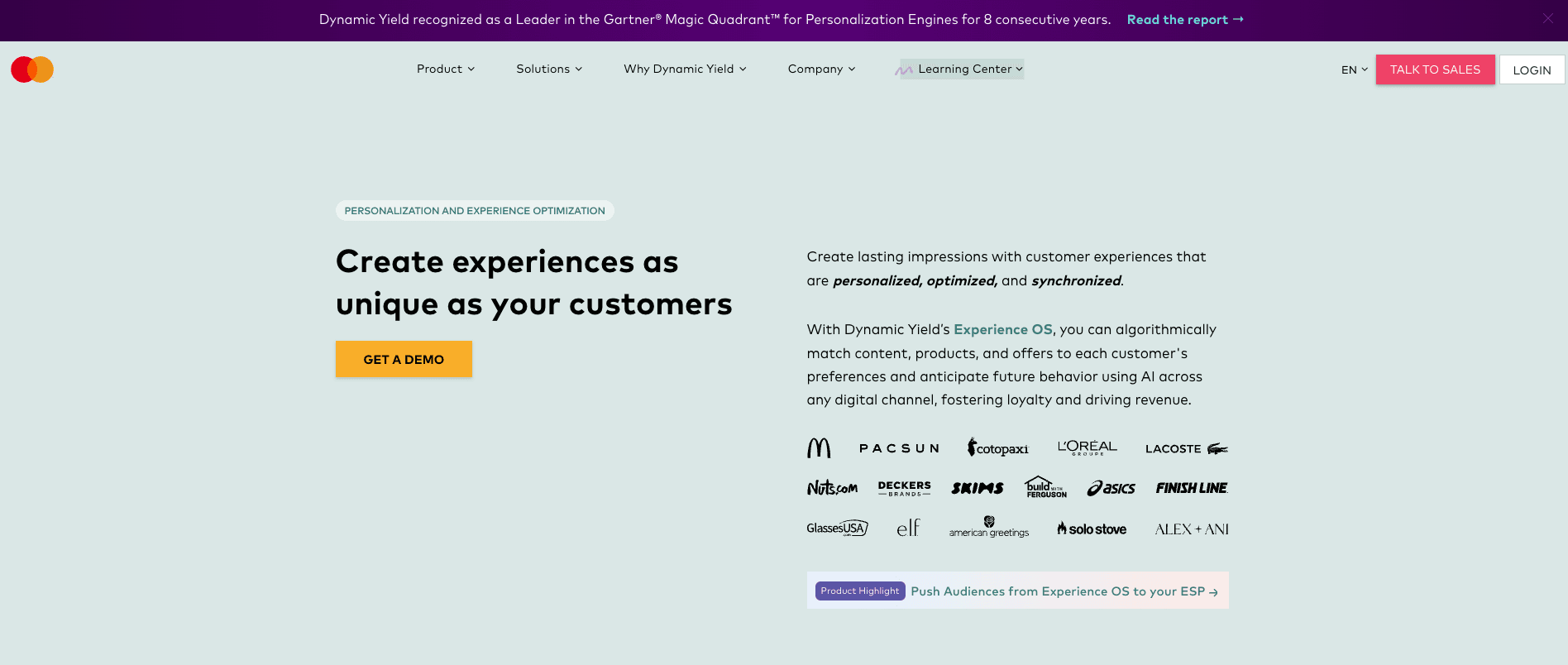Dynamic Yield homepage