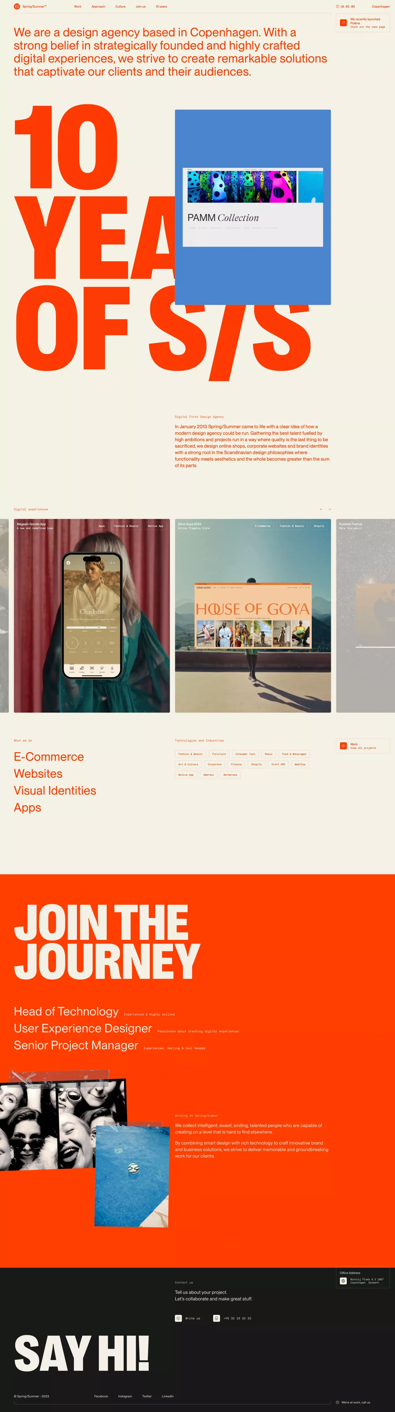 Spring/Summer portfolio page screenshot showcasing Design and Tech design