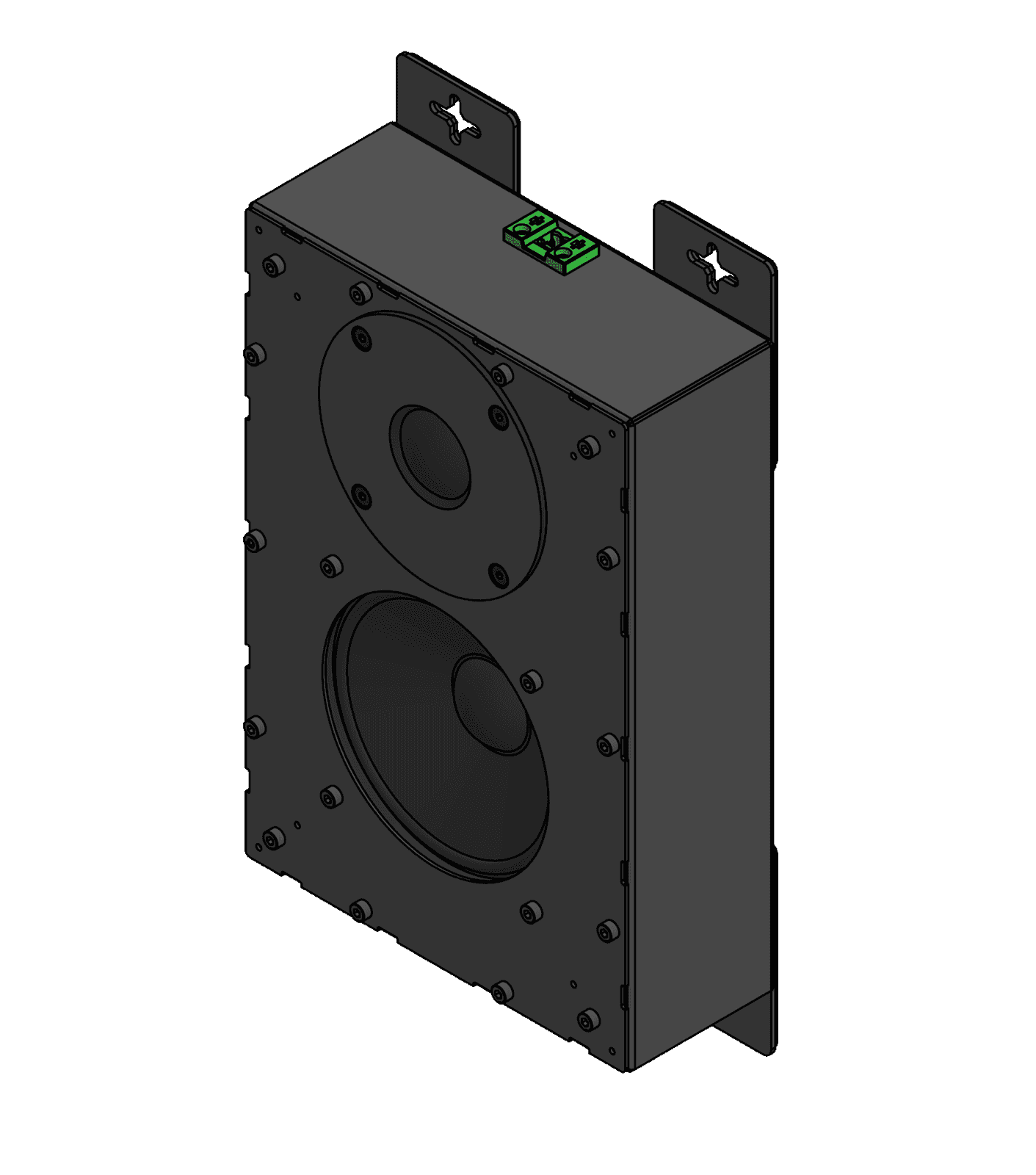 Black smart home device with screen showing time and temp