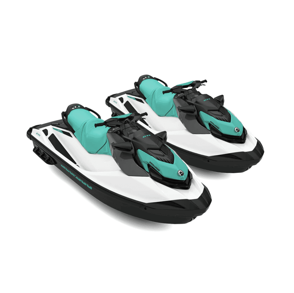 Jet skis side by side on a plain white background.