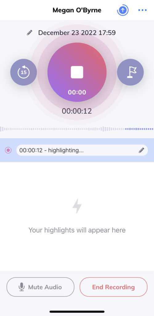 Screenshot of the highlight button on the Jamworks mobile app