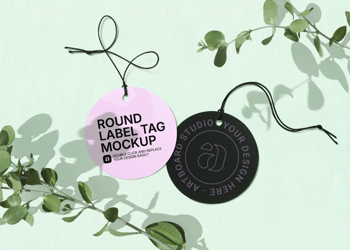 Round tag mockup with rope