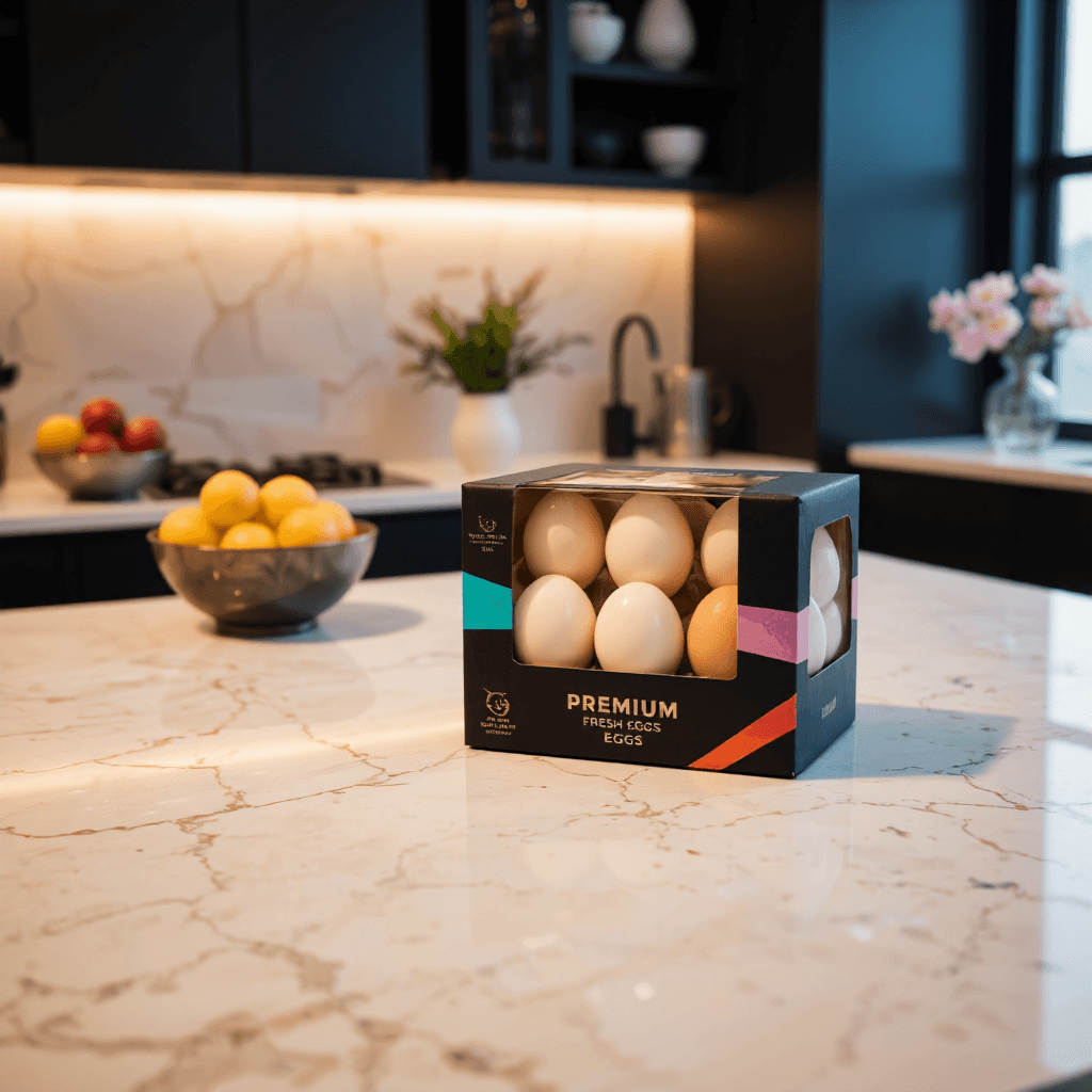 product photography of box of premium fresh eggs