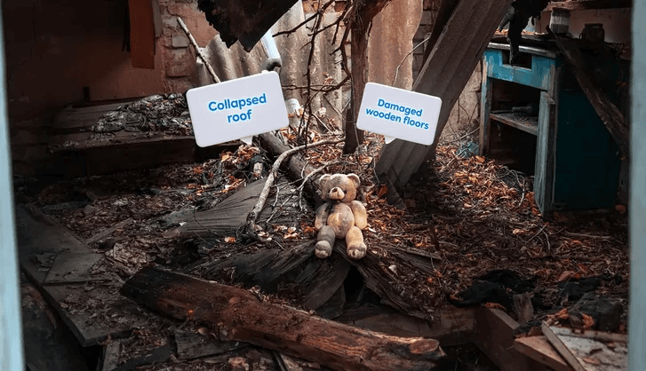 magic plan documenting structural damage such as collapsed roofs and damaged wooden floors for restoration reports