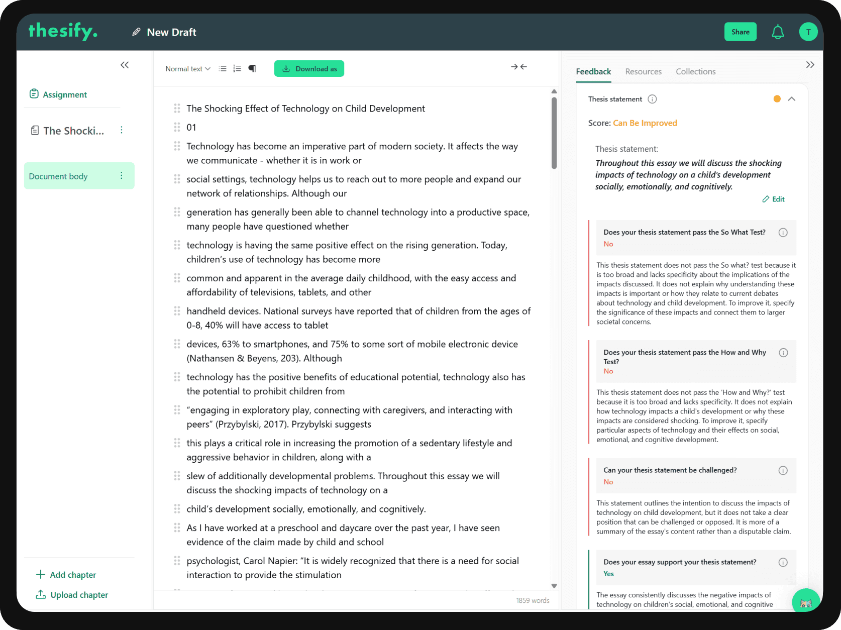 Screenshot of thesify's agile editor 