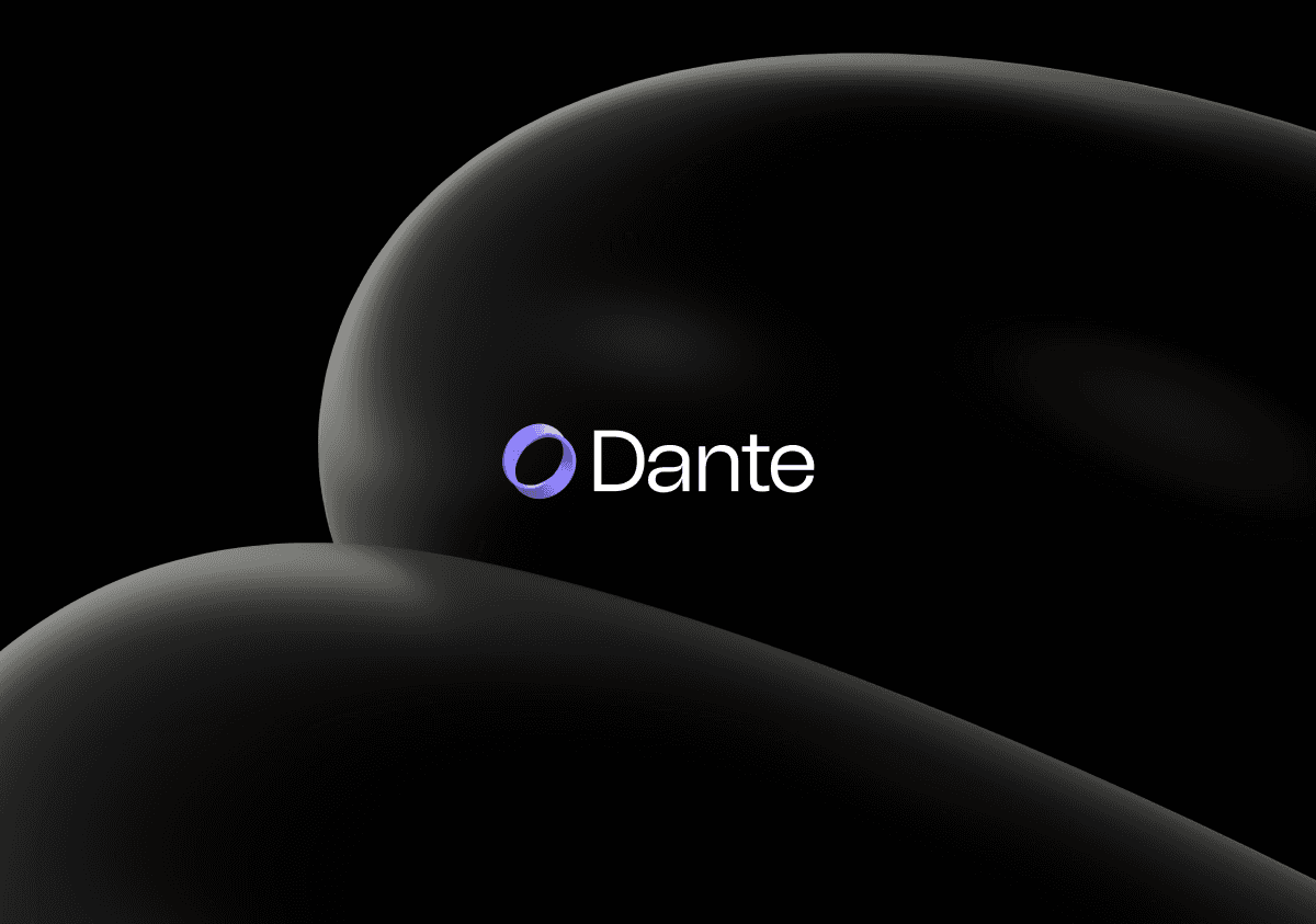 a thumbnail image with Dante logo on a black sleek and abstract 3d dark image