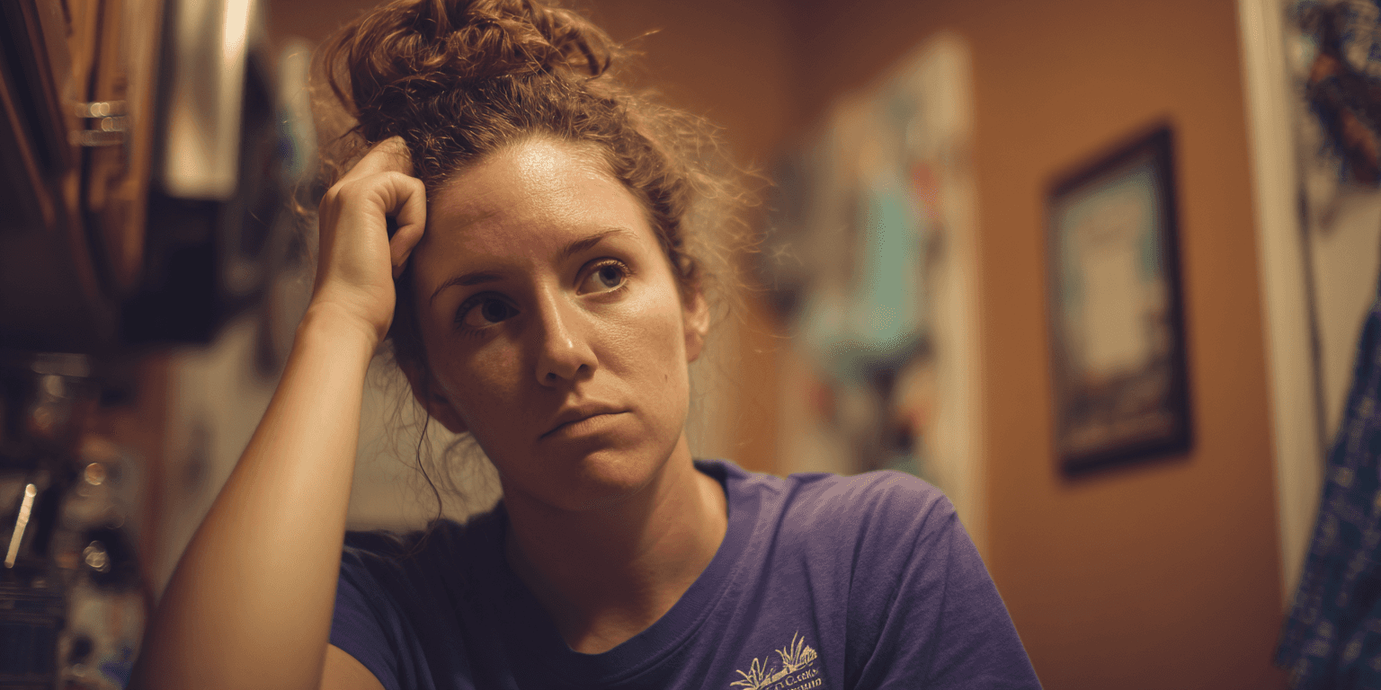 an in-home caregiver looking stressed.