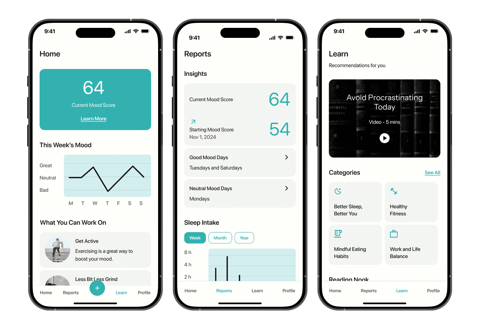 3 mobile device mockups of bookly app