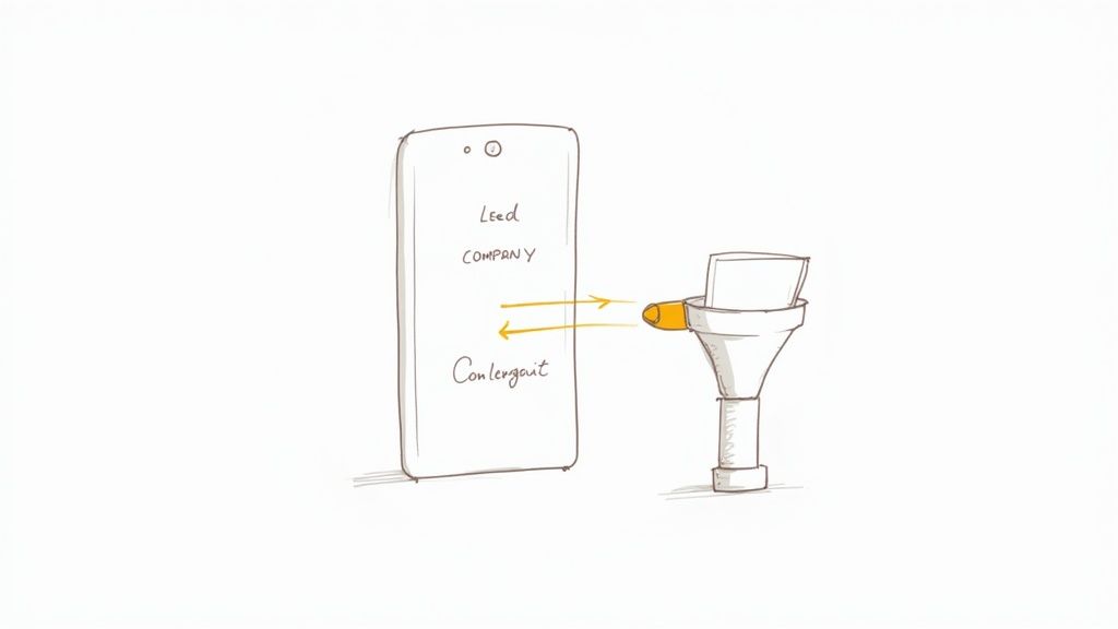 Funnel visualization showing lead company content flowing into Contengent system for lead generation