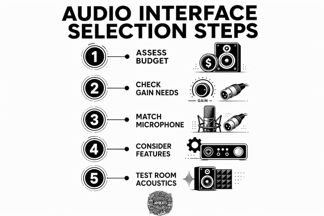 Infographic showing steps to select audio interface