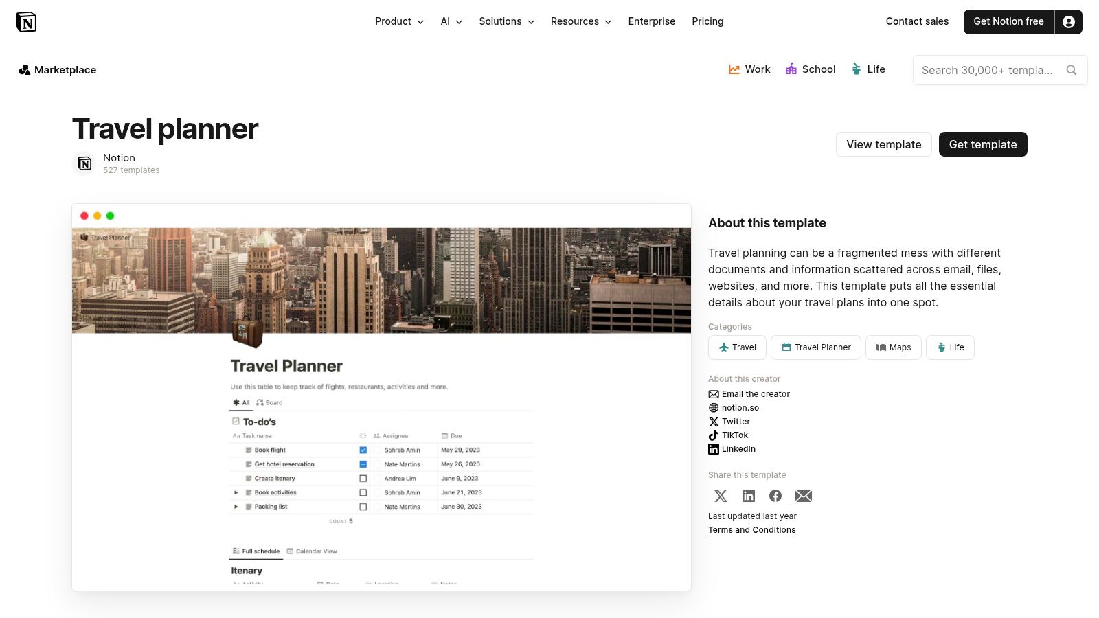 Notion – Travel Planner templates (official gallery)