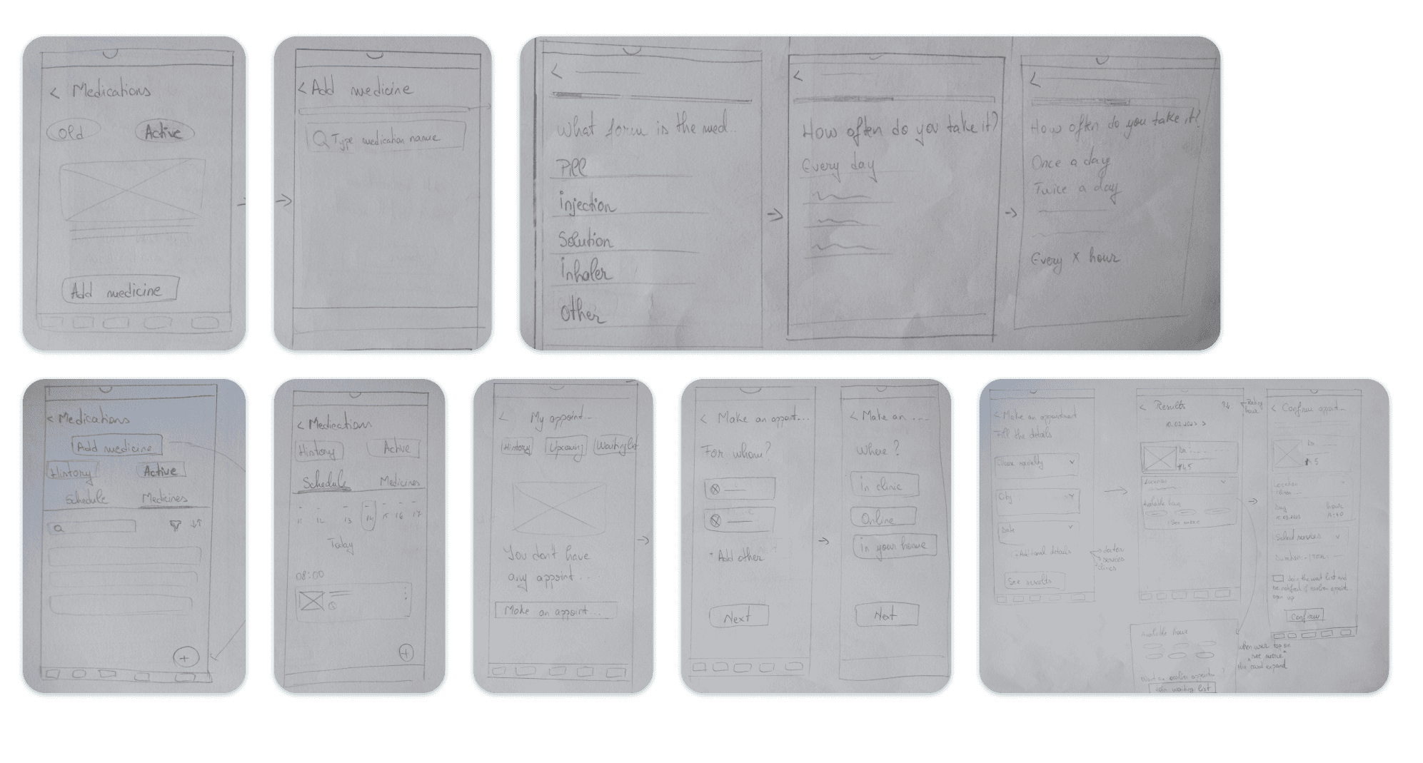 Hand-drawn sketches  for multiple screens