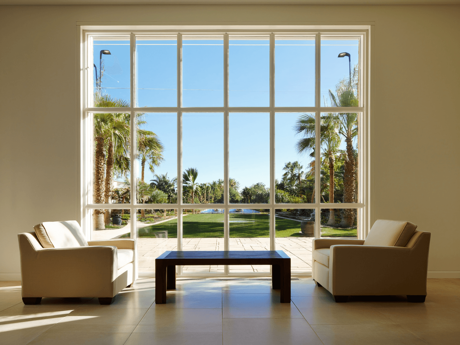 Modern office with large clean windows and palm view in Bonita Springs.
