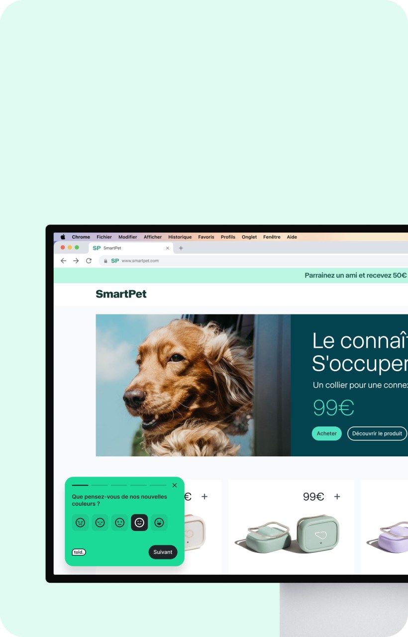 Site de commerce électronique pour animaux avec notre outil de sondage déployé