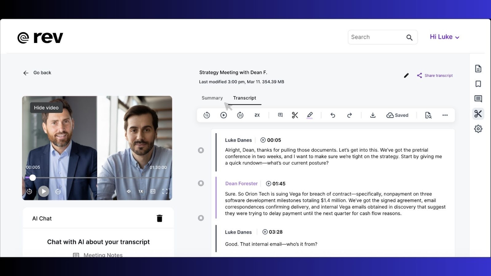 Rev's flexible service for professional transcription