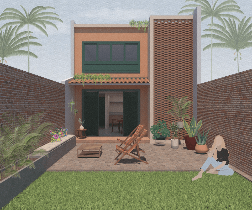 Affiche artistique combinant textures et motifs architecturaux.