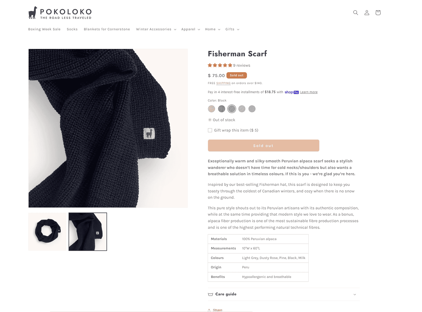 Scarf shown in website