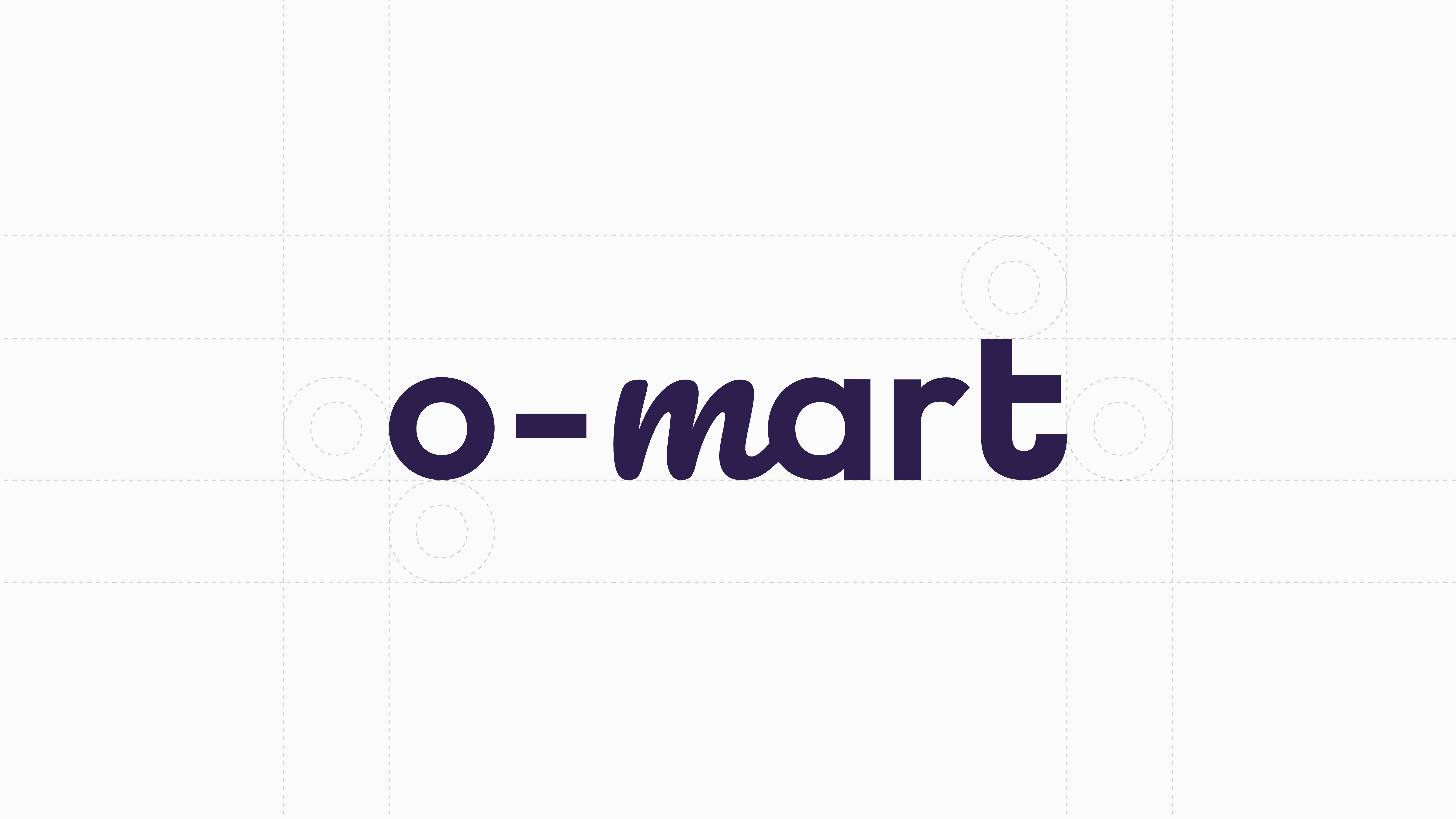 O-Mart logo displayed with clear spacing guides and safe zone measurements.