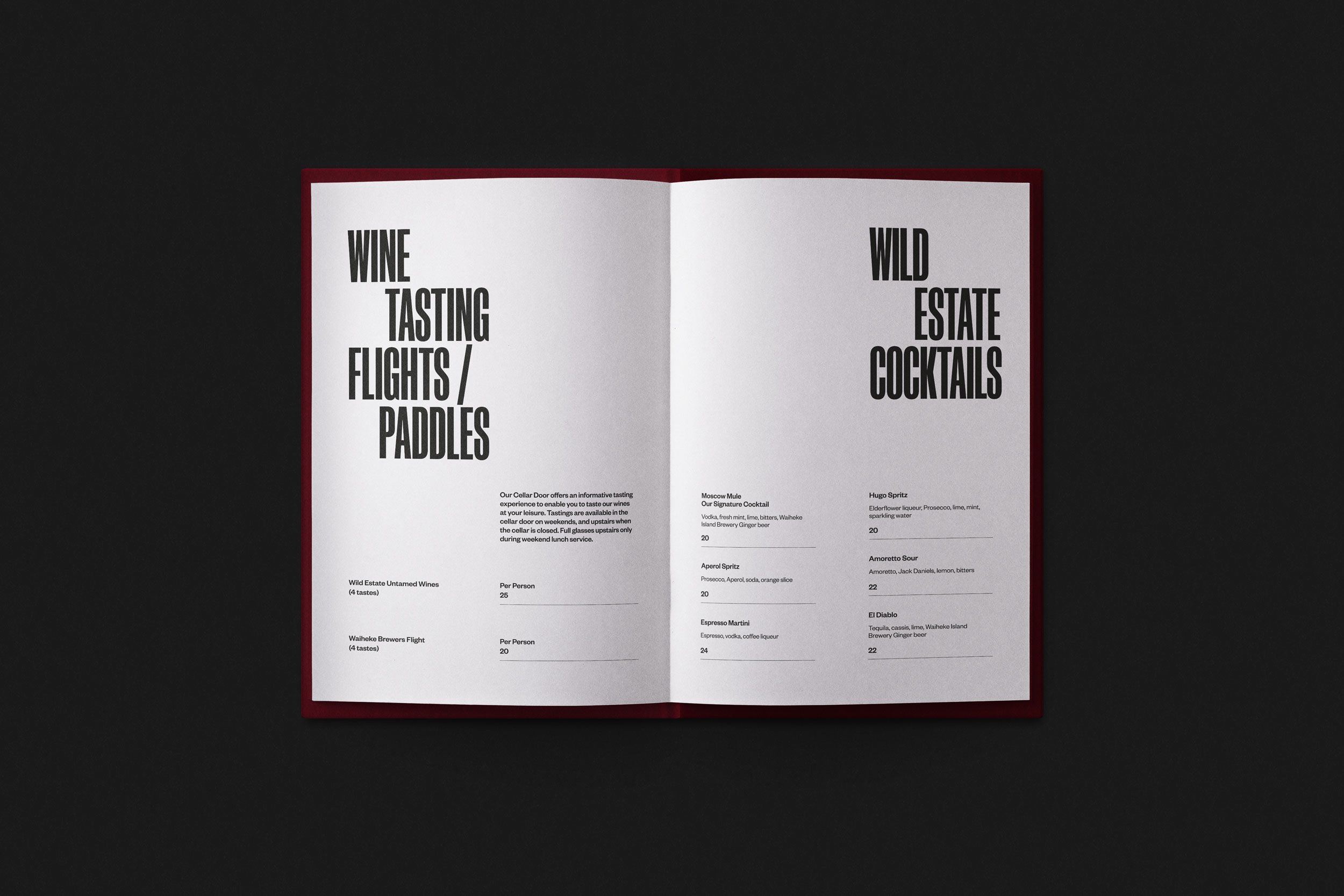 Wild Estate Inside Spreads Drink Menu