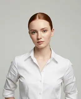 a white young woman wearing a white shirt