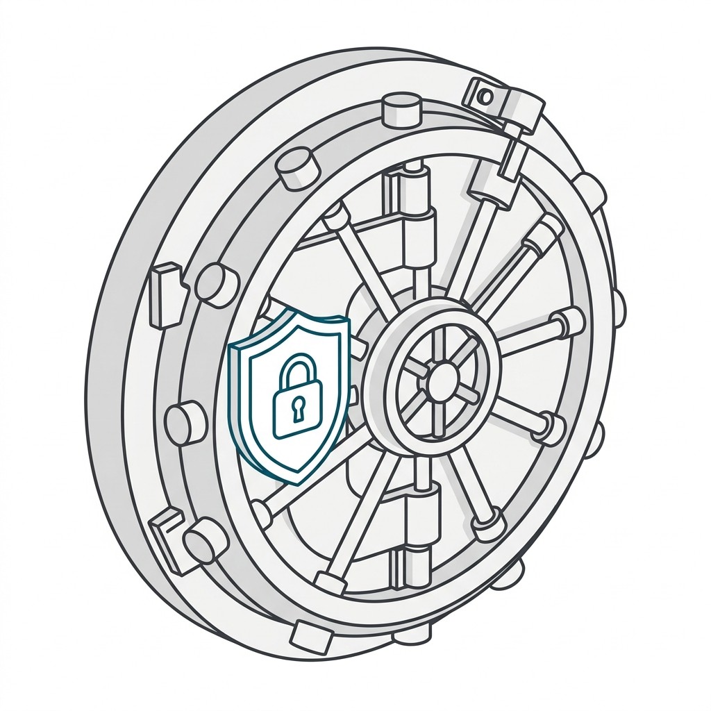 A vault with a shield on it indicating that your funds are secure.