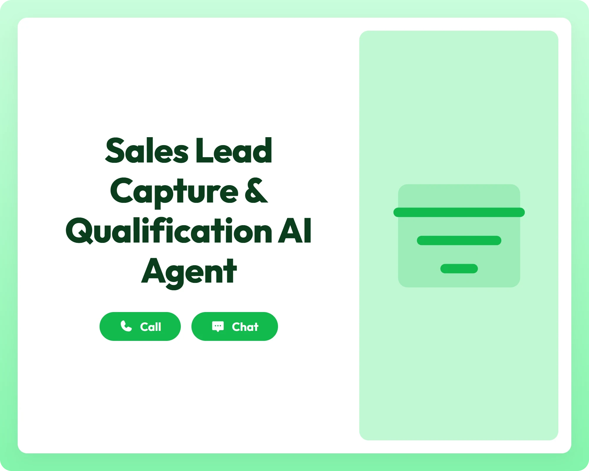 ai lead generation agent offering call and chat support alongside a simple funnel icon