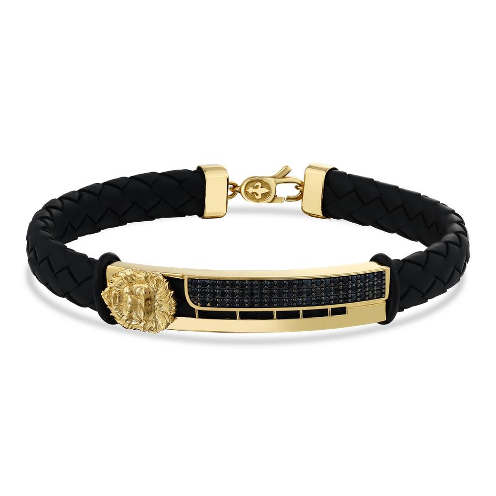 Assos Pırlanta 14 Ayar Altın Aslan Figürlü Siyah Erkek Bileklik