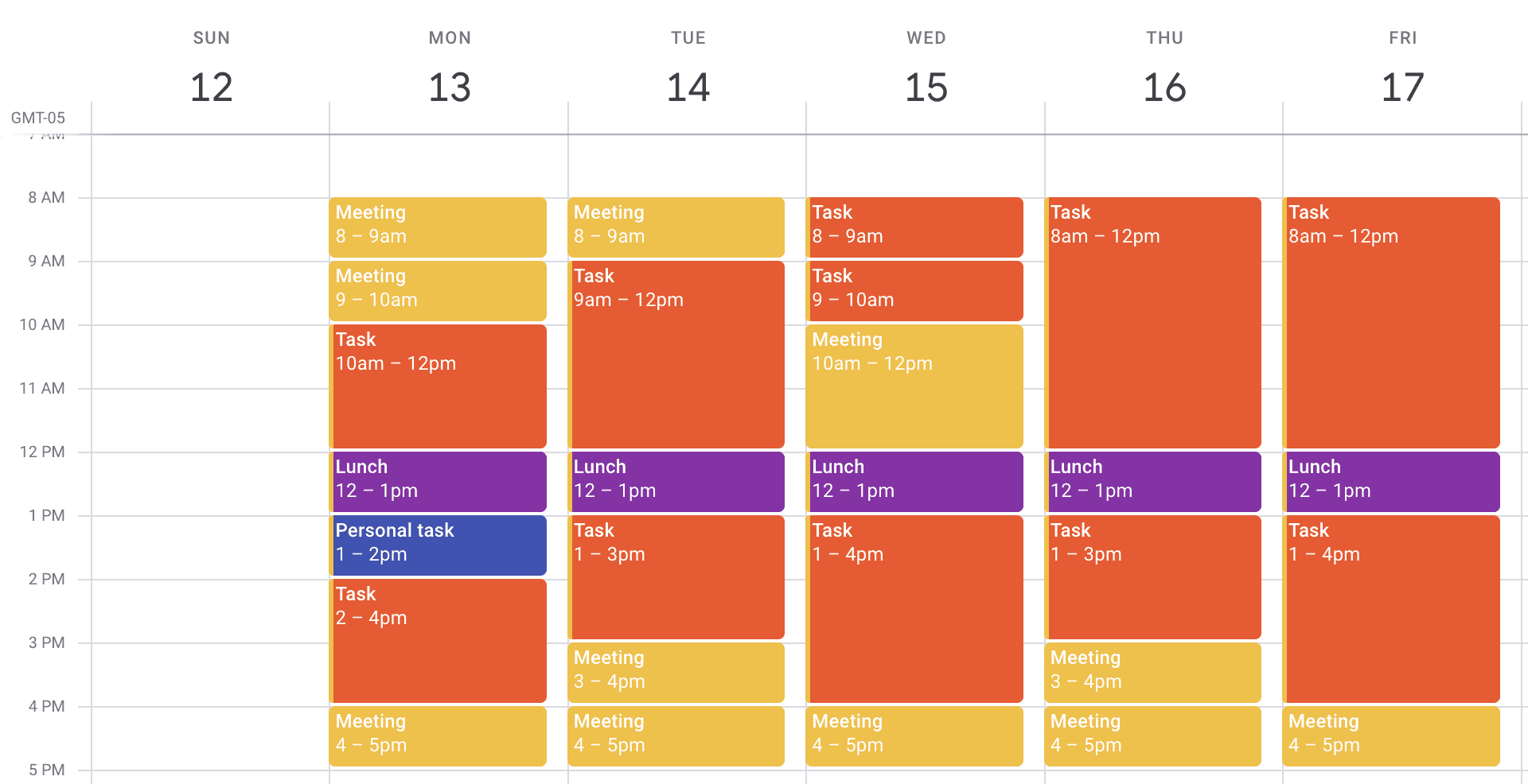 Exemple de planning hebdomadaire avec time blocking par contextes pour optimiser la concentration au travail 