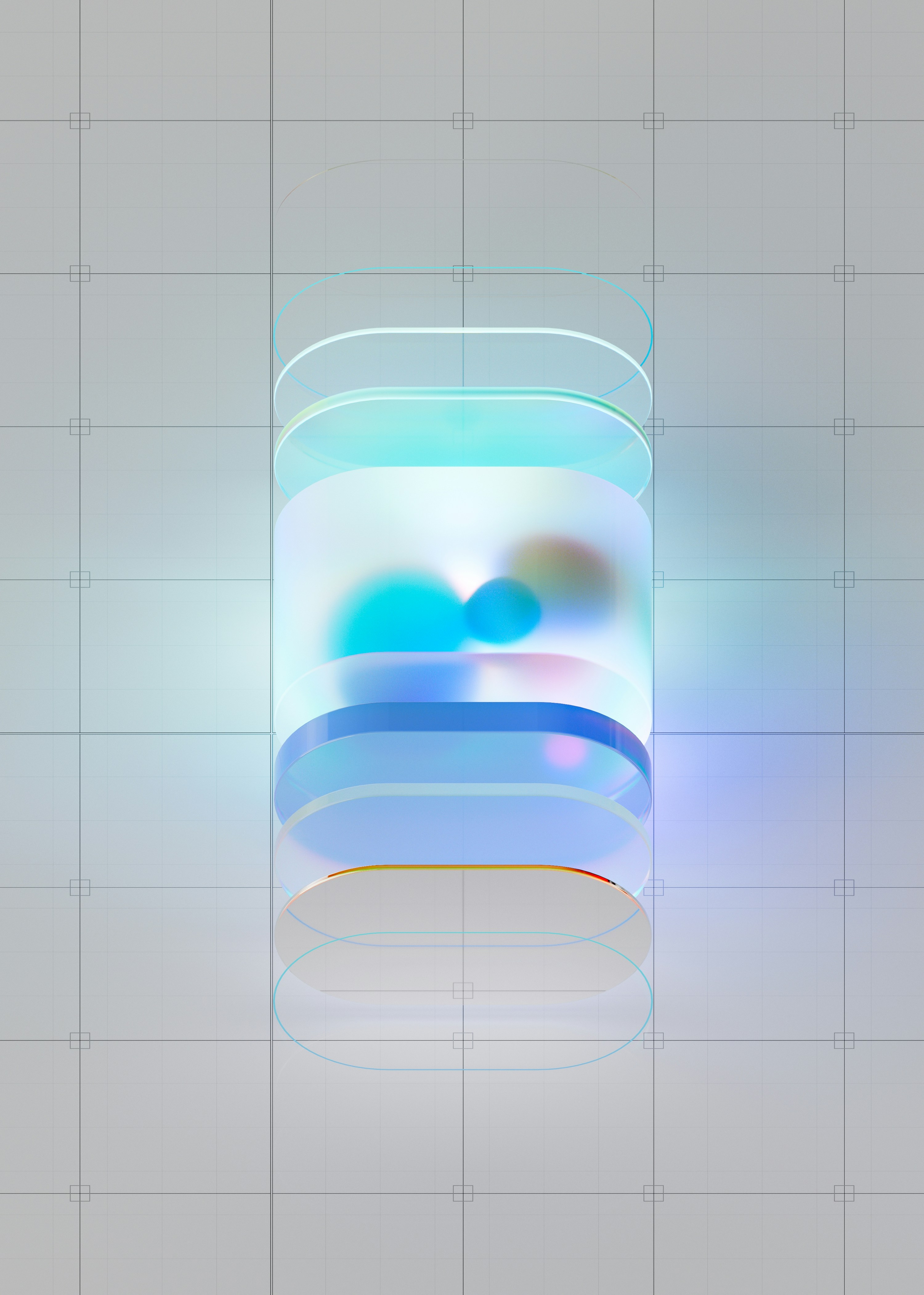 Abstract glass object with colorful light refractions.