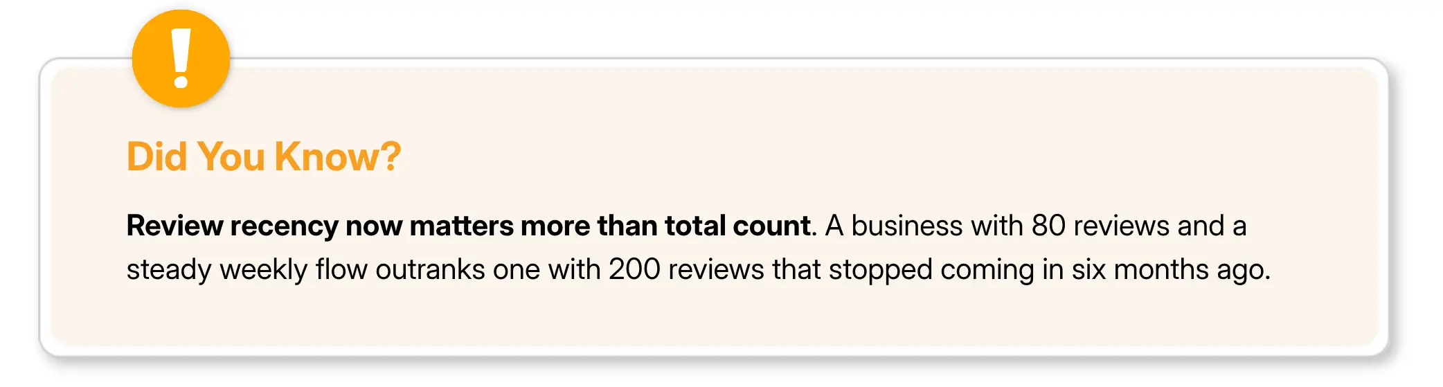 explaining why review recency outranks total count for visibility.