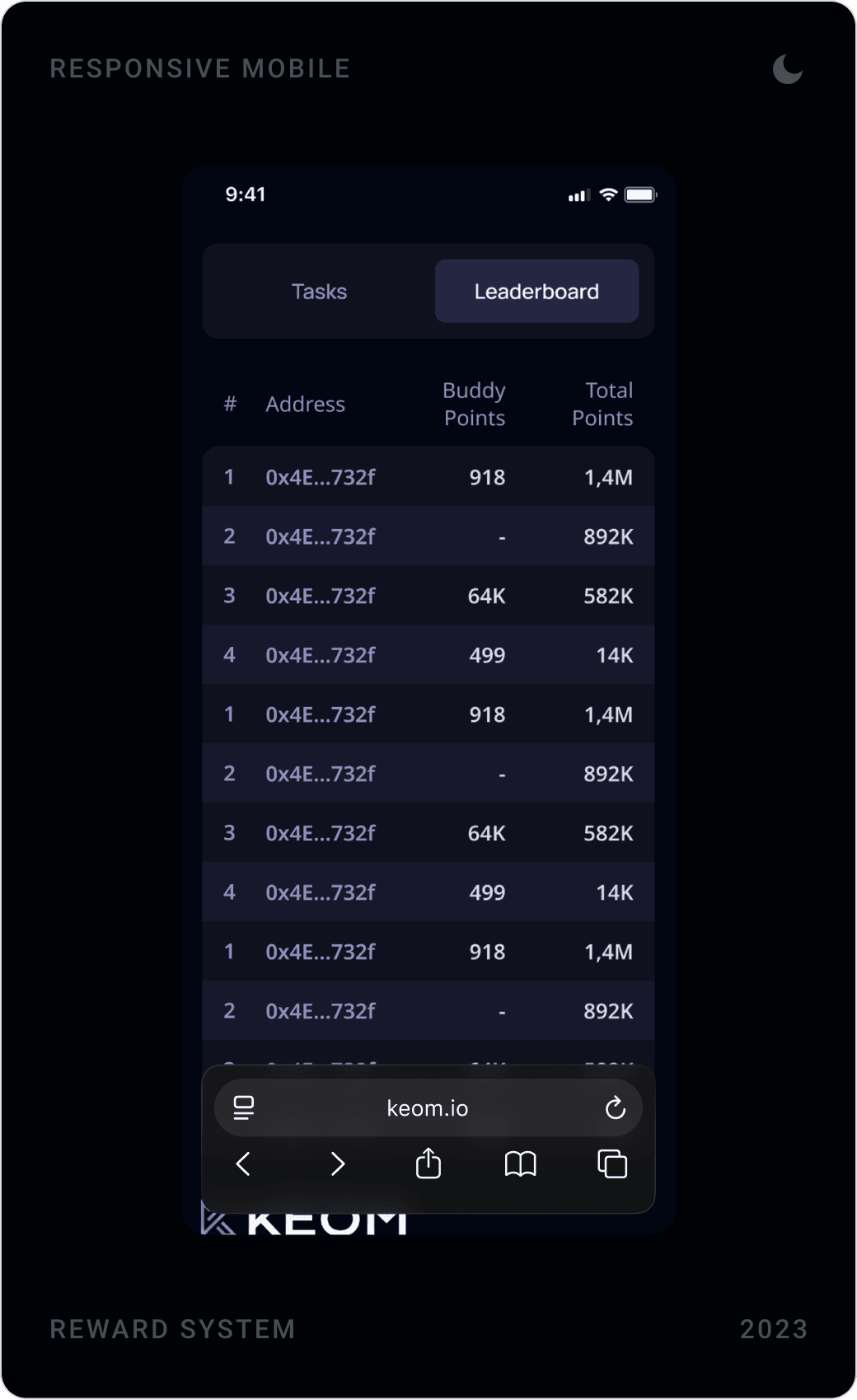 Professional DeFi Leaderboard Mobile Design