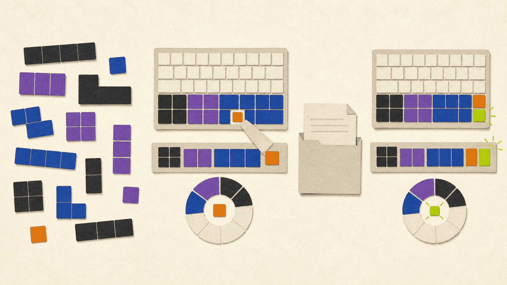 Abstract CAD command blocks being arranged into a personalized keyboard and mouse gesture layout