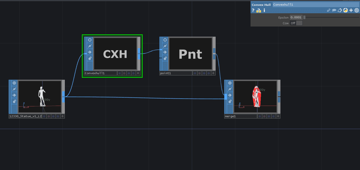 Node graph for convex hull processing