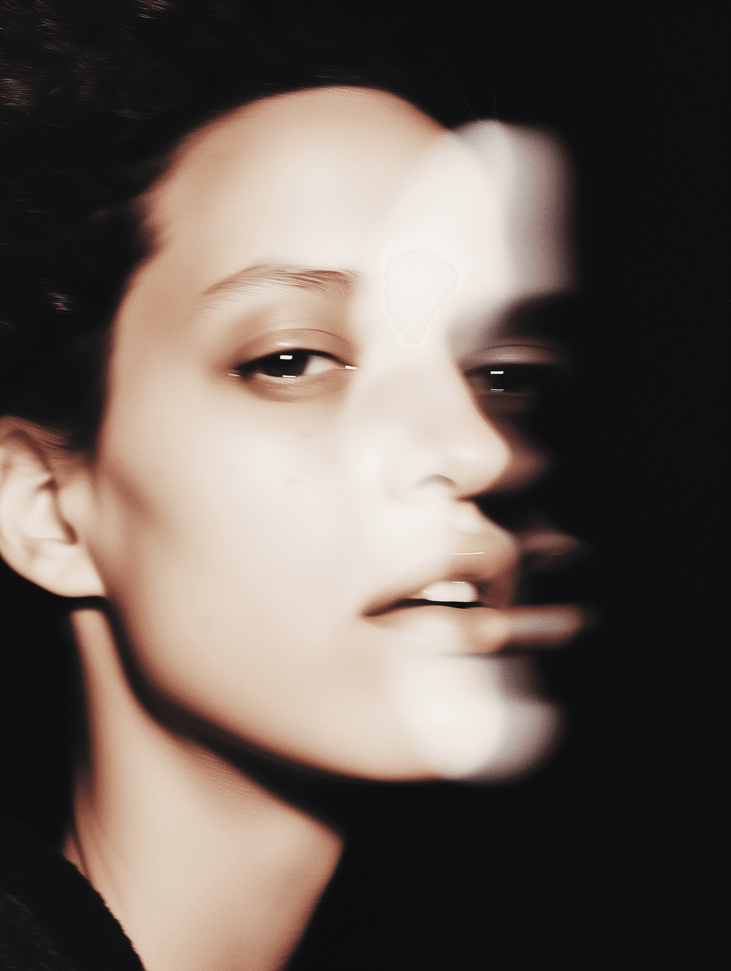 Woman with double exposure effect and soft blur