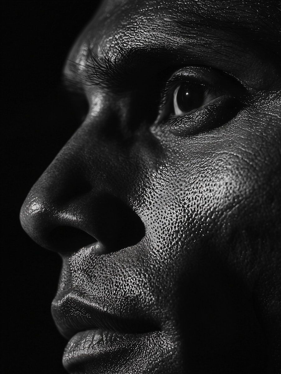 Close-up Black and White Portrait
