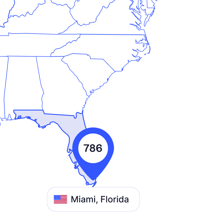 US map of 786 area code phone numbers and its coverage region