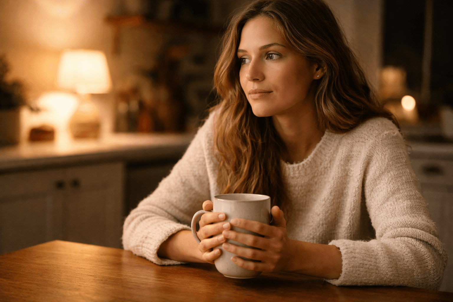 Woman sitting quietly with a mug — understanding emotional eating and building a healthier relationship with food