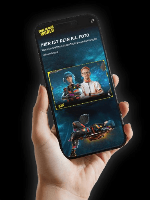 Smartphone zeigt SnapCube WebApp mit aktivem KI Filter und Selfie Vorschau