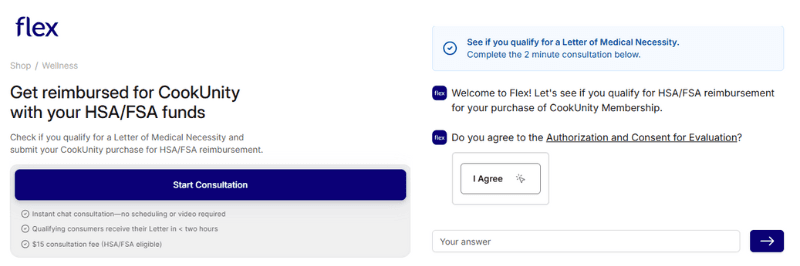 Letter of Medical Necessity consultation for food subscription service using Flex