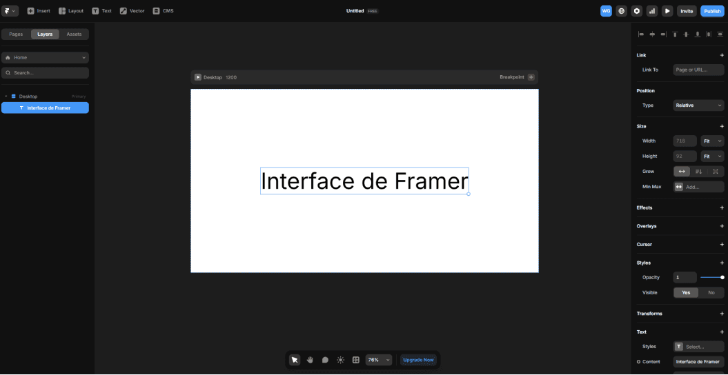 Screenshot de l'interface de Framer