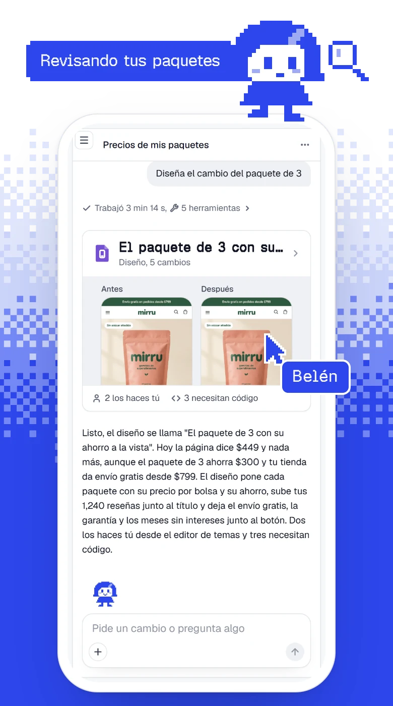 Belén en el teléfono revisando los paquetes de una tienda