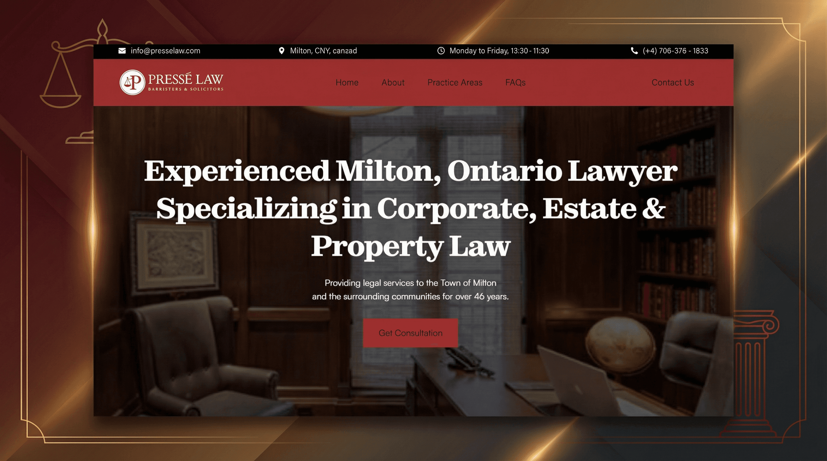 Halton Hills web designer portfolio - Milton Ontario lawyer website homepage by DAWebDesigns