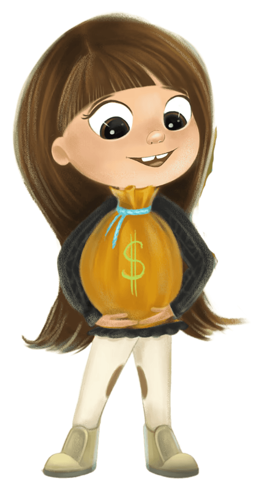 Illustration of a girl holding a money bag