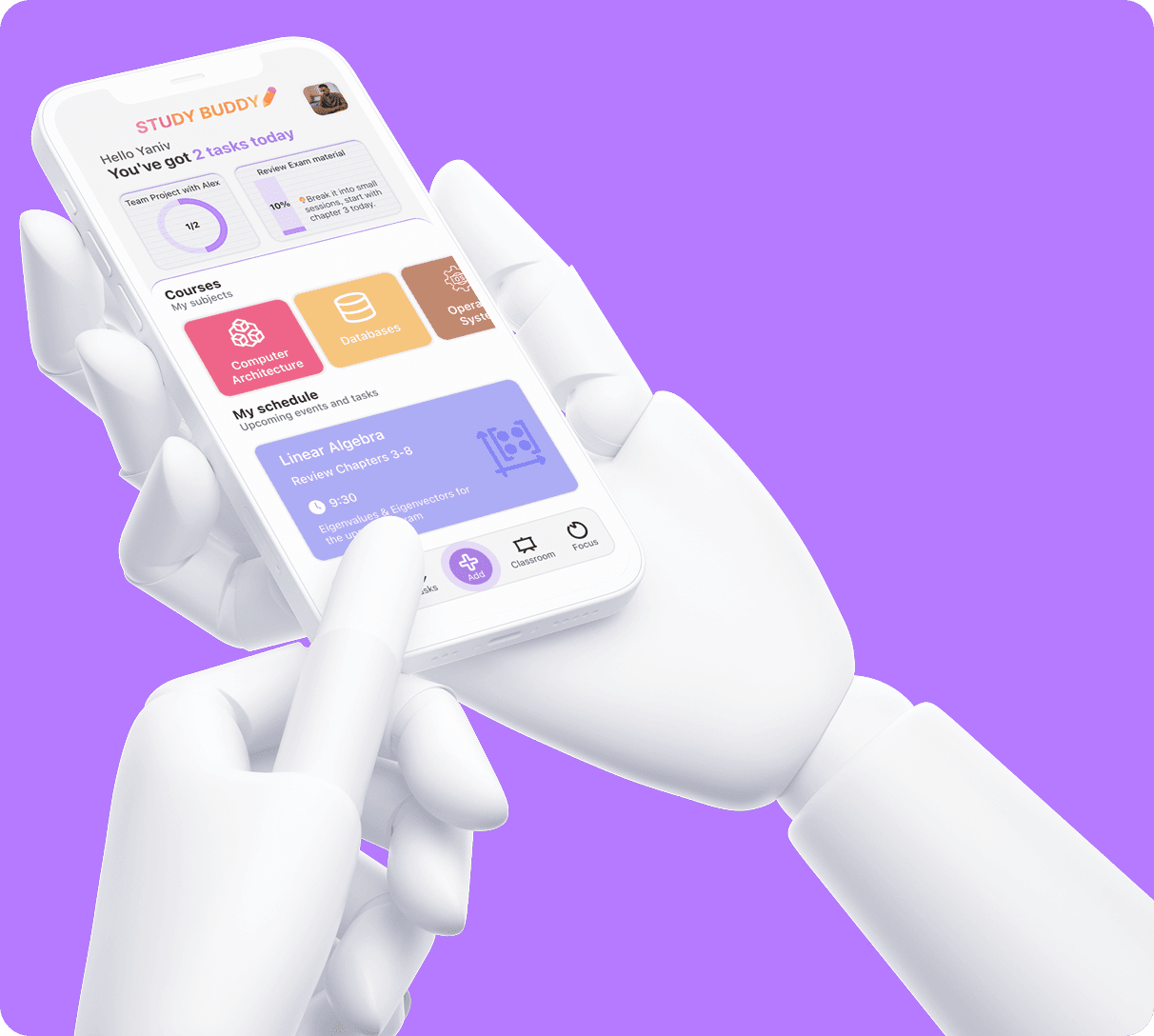 Person holding smartphone showing mobile app interface