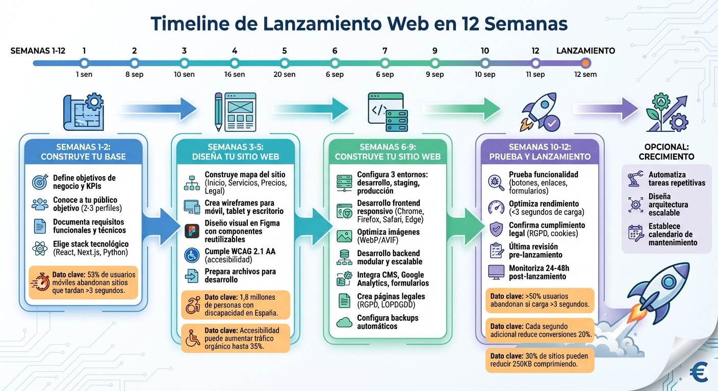 Cronograma de 12 semanas para lanzar tu sitio web profesional