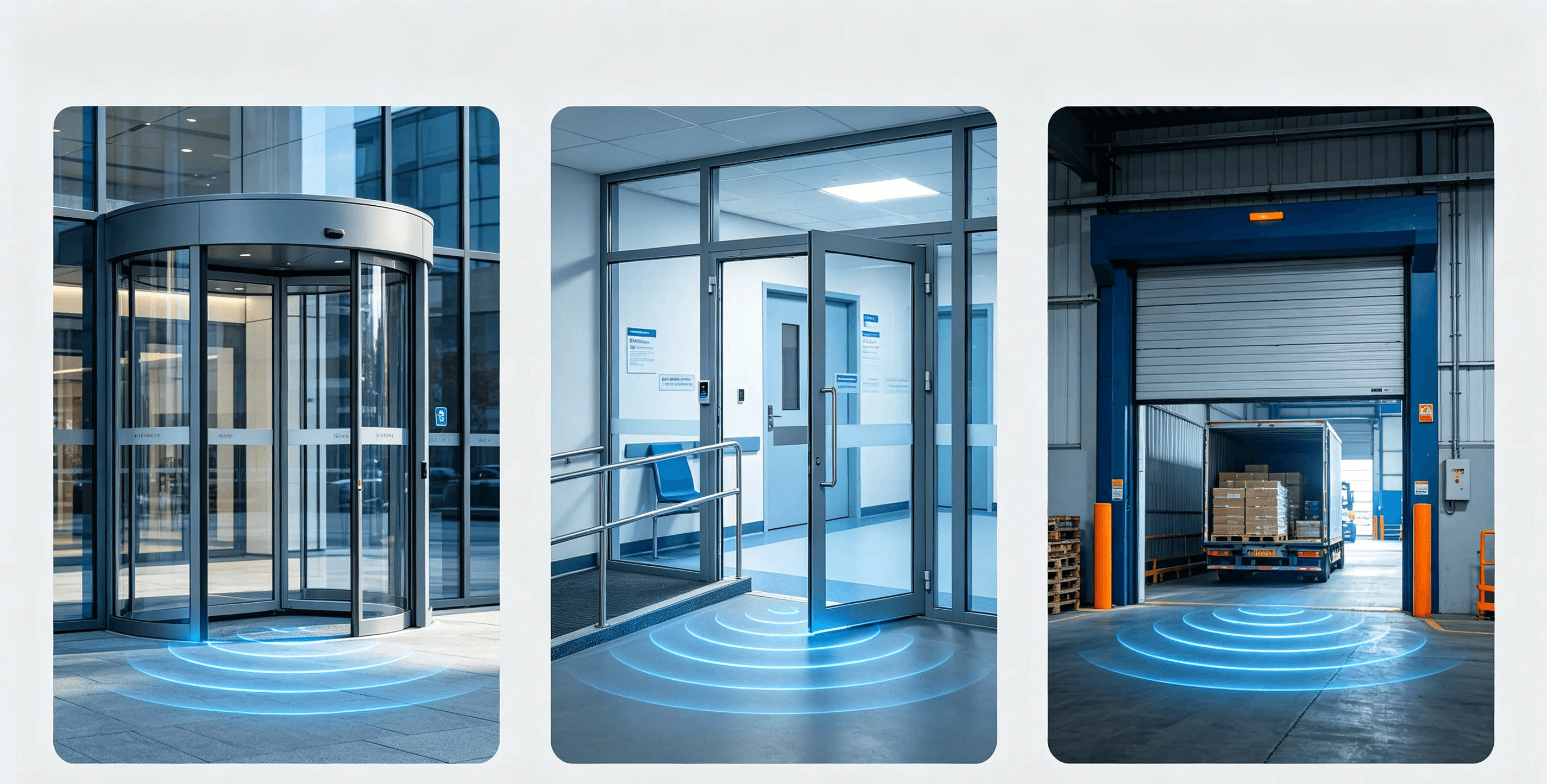 Automatic door sensor applications in commercial, healthcare, and industrial facilities