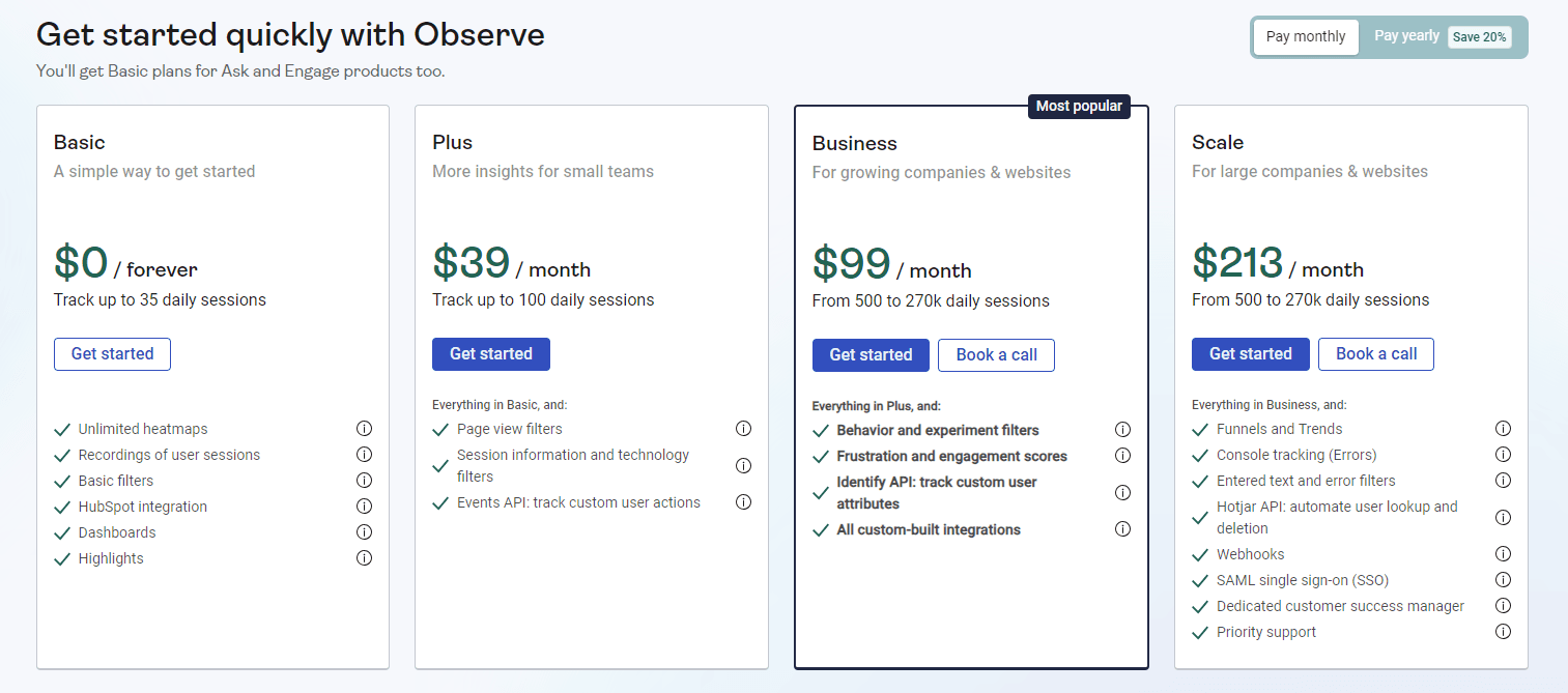 Hotjar pricing